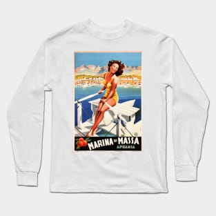 MARINA DI MASSA Apuania ENIT Vintage Italian Travel Art Long Sleeve T-Shirt